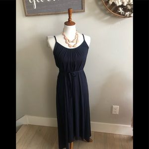 Navy blue jersey dress with adjustable straps